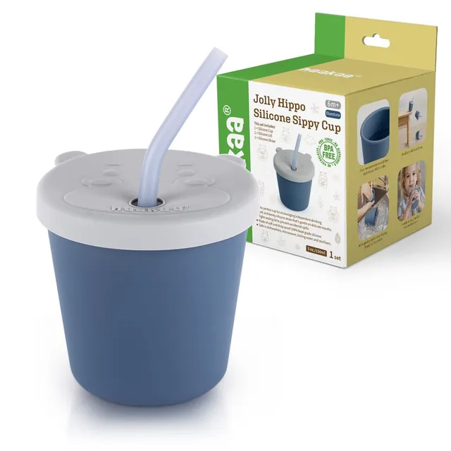 haakaa-jolly-hippo-silicone-straw-cup-5oz-2-in-1-baby-training-cup-with-snack-co image 1