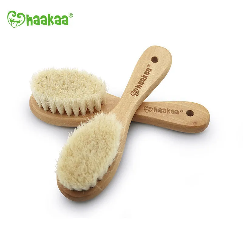 haakaa-goats-wool-wooden-baby-hairbrush-2-pack image 1