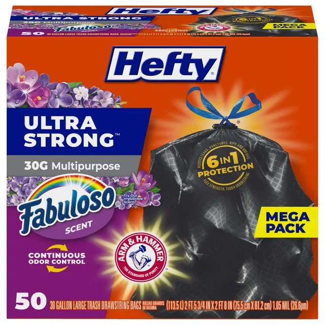 hefty-ultra-strong-30-gallon-trash-bags-fabuloso-scent-50-count image 1