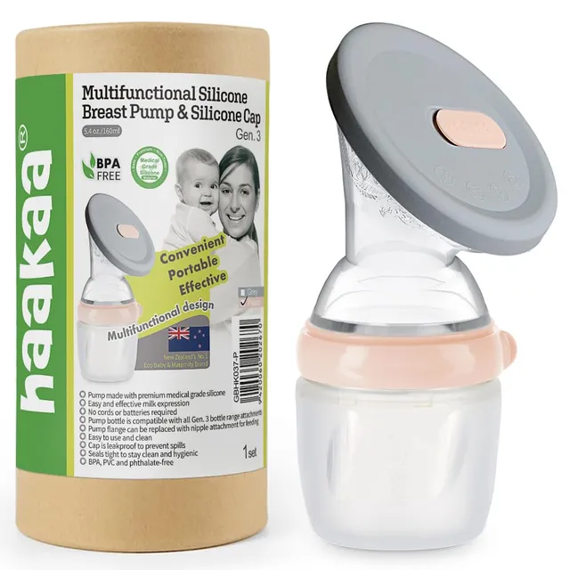 haakaa-gen-3-manual-breast-pump-silicone-milk-collector-with-lid-5-4oz-160ml-pea image 1