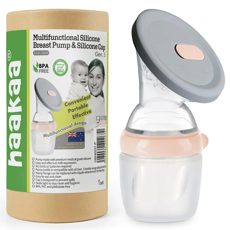 haakaa-gen-3-manual-breast-pump-silicone-milk-collector-with-lid-5-4oz-160ml-pea image 1