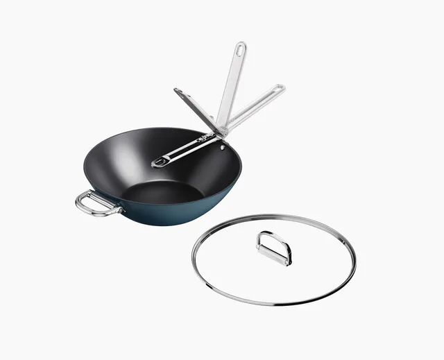 joseph-joseph-space-folding-handle-ceramic-non-stick-32cm-blue-wok-lid image 1