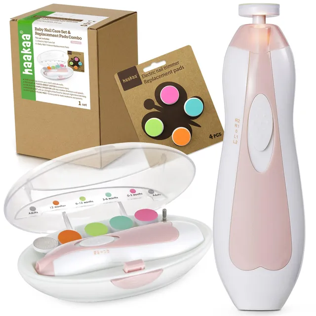 haakaa-electric-baby-nail-trimmer-kit-with-led-light-4-replacement-pads-2-adult- image 1
