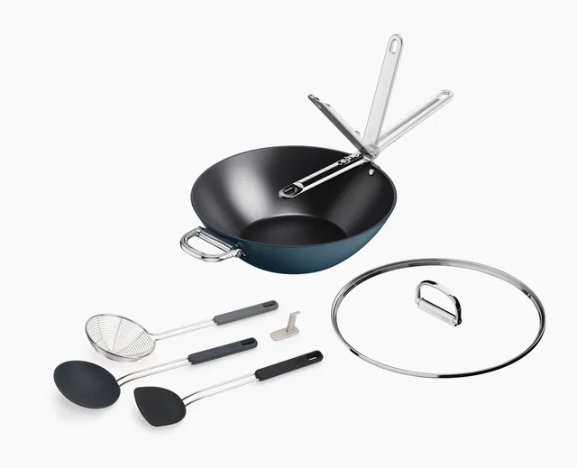 joseph-joseph-space-wok-utensil-set-32cm-ceramic-non-stick-with-folding-handles image 1