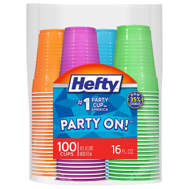 hefty-party-on-disposable-plastic-cups-assorted-colors-16-ounce-100-count image 1
