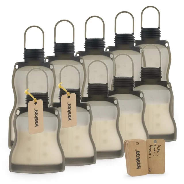 haakaa-reusable-silicone-breastmilk-storage-bag-set-10-pack-with-9oz-4-5oz-sizes image 1