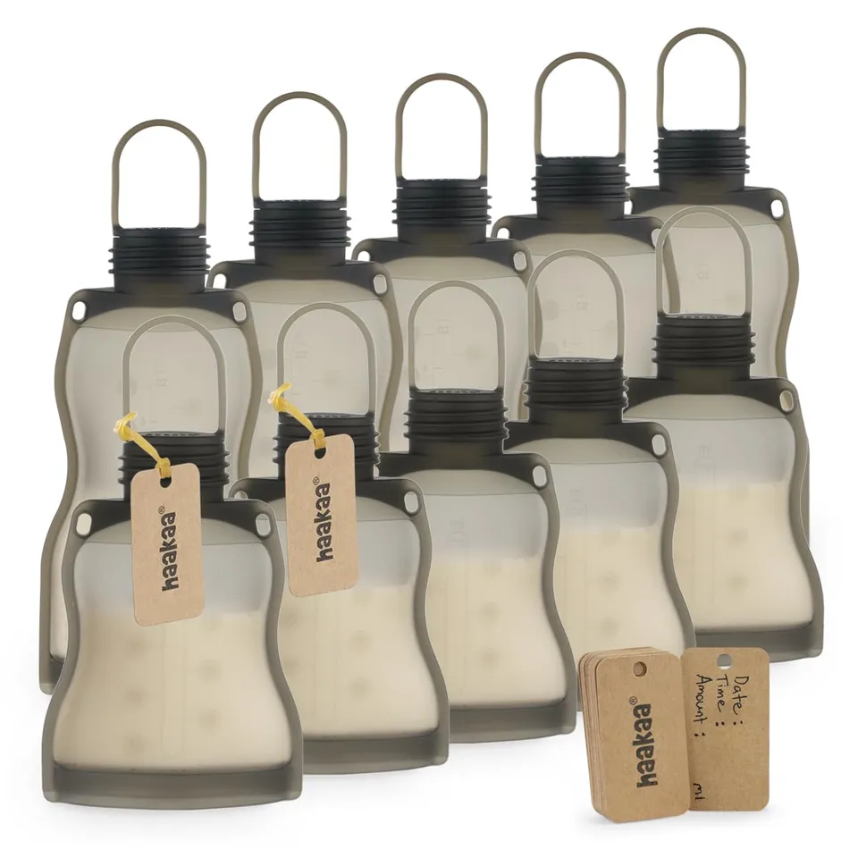 haakaa-reusable-silicone-breastmilk-storage-bag-set-10-pack-with-9oz-4-5oz-sizes image 1