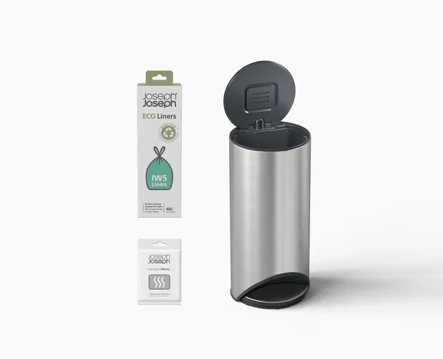 joseph-joseph-arc-30l-easy-push-stainless-steel-pedal-bin-starter-set image 1
