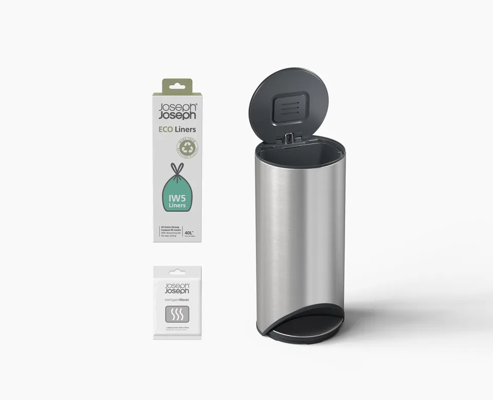 joseph-joseph-arc-30l-easy-push-stainless-steel-pedal-bin-starter-set image 1