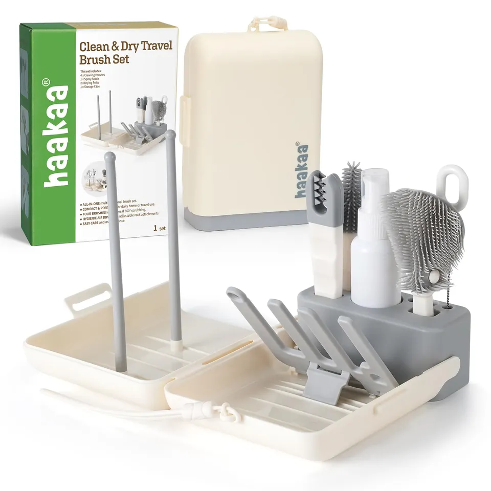 haakaa-travel-bottle-brush-set-7-in-1-baby-bottle-cleaner-kit-with-drying-rack-t image 1