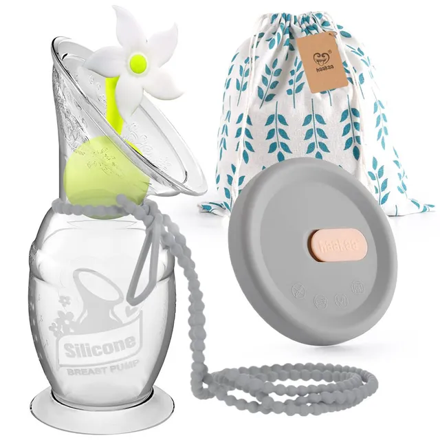 haakaa-manual-breast-pump-150ml-with-flower-stopper-silicone-lid-silicone-strap- image 1