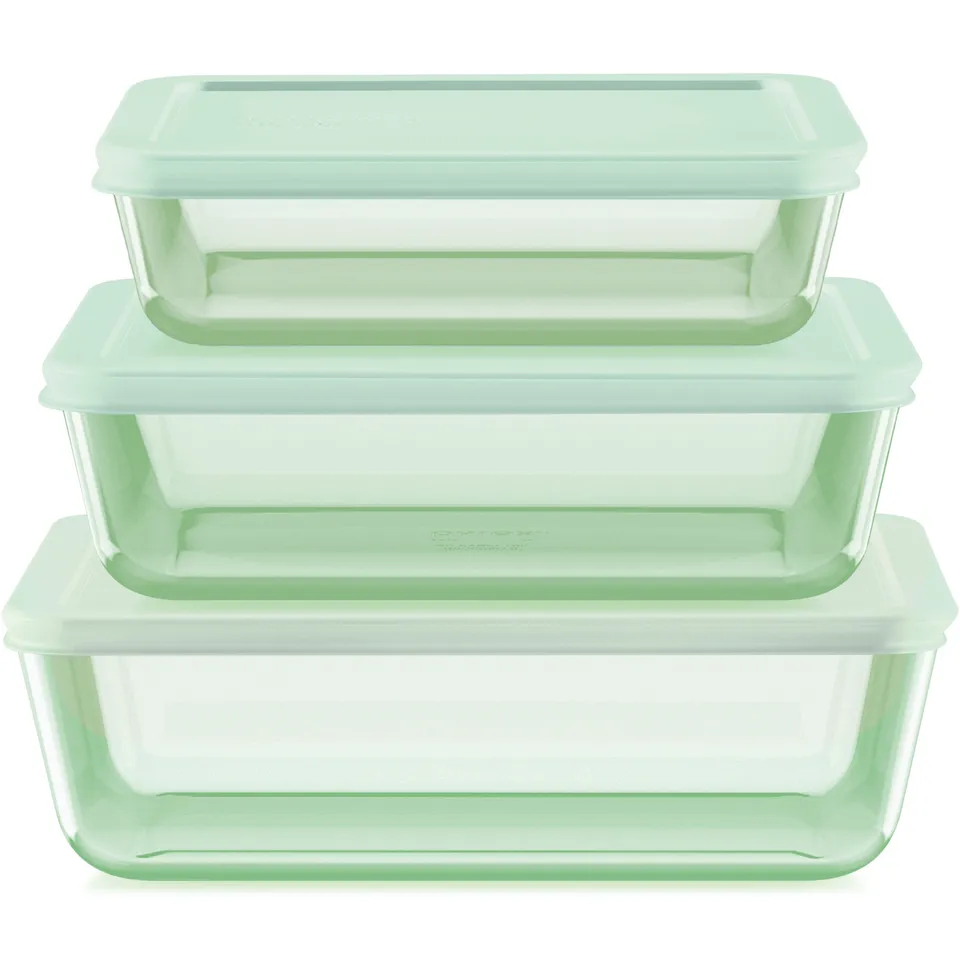 pyrex-simply-store-tinted-6-piece-rectangle-glass-storage-set-with-green-lids image 1