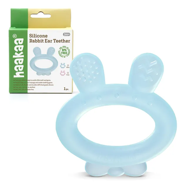 haakaa-rabbit-ear-frozen-baby-teether-100-silicone-freezer-safe-for-3-months-blu image 1