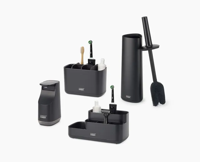 joseph-joseph-matt-black-bathroom-set-toilet-brush-toothbrush-holder-soap-dispen image 1