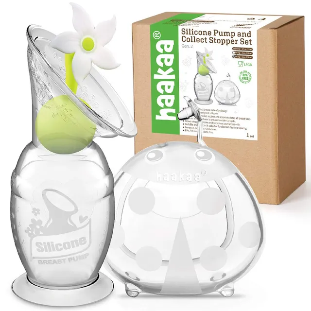 haakaa-150ml-manual-breast-pump-with-flower-stopper-and-75ml-ladybug-milk-collec image 1