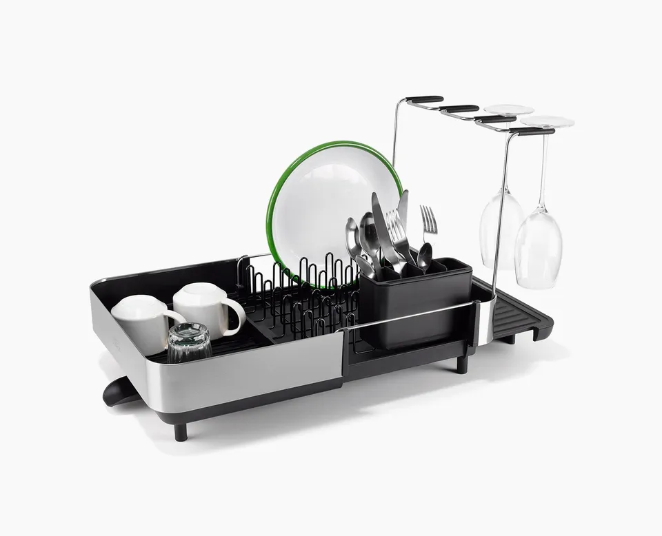 joseph-joseph-extend-steel-plus-expandable-dish-drainer-with-wine-glass-rack-bla image 1