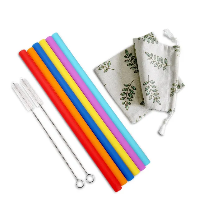 haakaa-straight-silicone-straws-with-cleaning-brushes-6-pack image 1