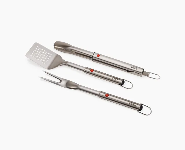 joseph-joseph-grillout-3-piece-stainless-steel-bbq-turner-tongs-fork-set image 1