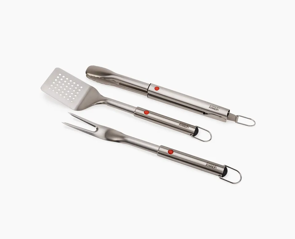 joseph-joseph-grillout-3-piece-stainless-steel-bbq-turner-tongs-fork-set image 1