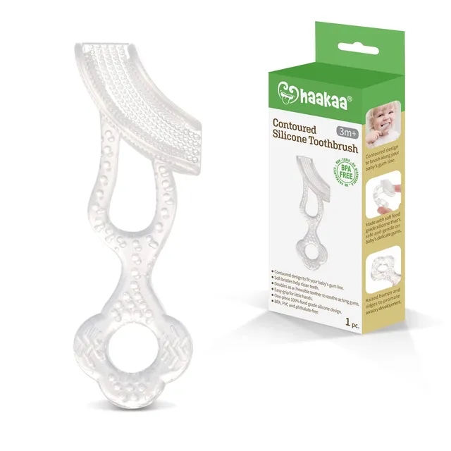 haakaa-contoured-silicone-toothbrush-for-baby-toddler-6m image 1