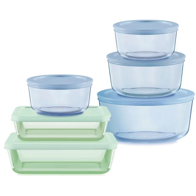 pyrex-simply-store-12-piece-tinted-glass-storage-set-with-plastic-lids-green-and image 1