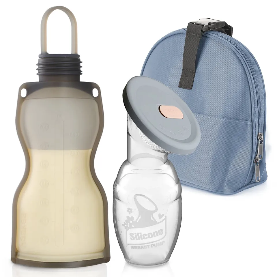 haakaa-manual-breast-pump-4oz-100ml-with-leakproof-lid-breastmilk-storage-bag-an image 1