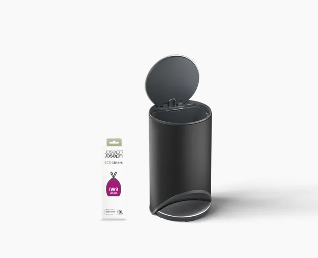 joseph-joseph-arc-10l-easy-push-matt-black-pedal-bin-starter-set-with-liners image 1