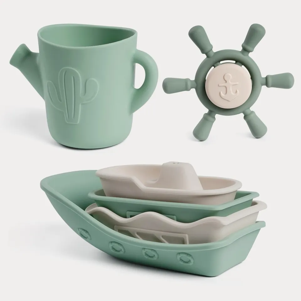 haakaa-nautical-silicone-baby-bath-toys-set-mold-free-stacking-boats-spinner-pou image 1