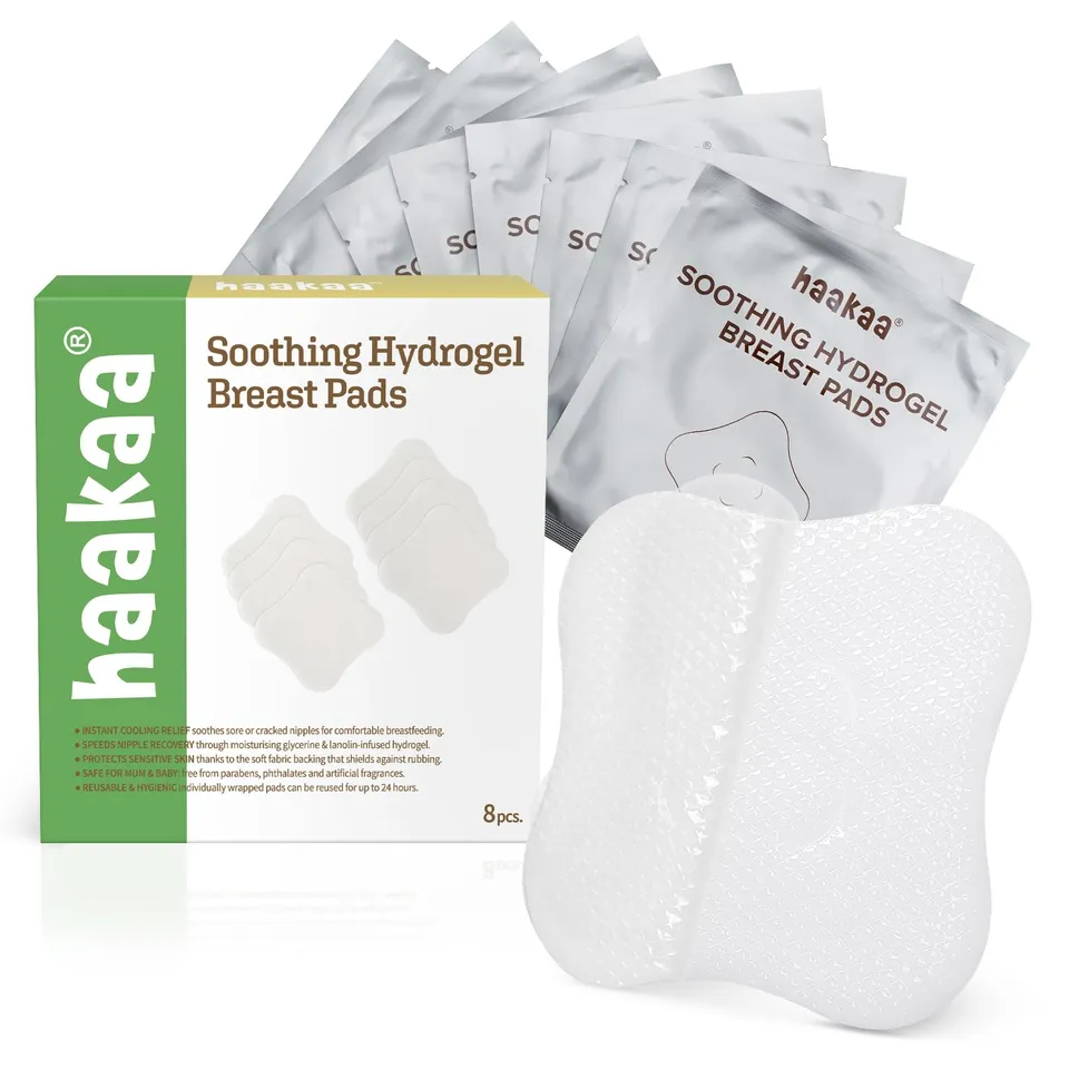haakaa-hydrogel-pads-with-lanolin-cooling-nipple-relief-for-breastfeeding-8-pcs image 1