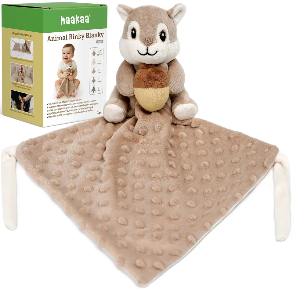 haakaa-squirrel-security-blanket-ultra-soft-minky-lovey-for-babies-with-pacifier image 1