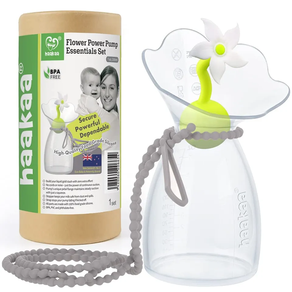 haakaa-manual-breast-pump-with-flower-stopper-silicone-strap-7oz-200ml-new-versi image 1