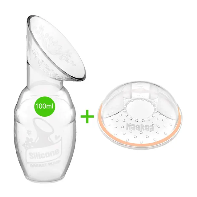 haakaa-manual-breast-pump-with-breast-shells-4oz-100ml-pump-25ml-milk-saver-set image 1