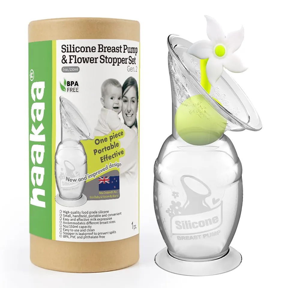 haakaa-manual-breast-pump-silicone-with-suction-base-and-flower-stopper-5oz-150m image 1