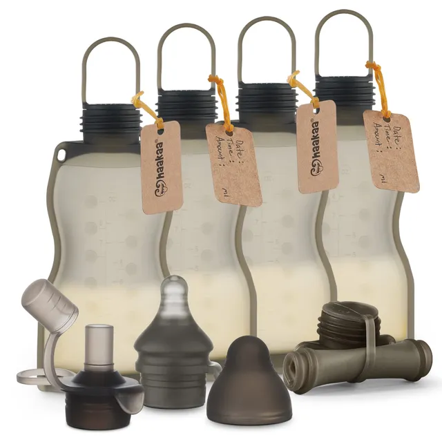 haakaa-reusable-silicone-breast-milk-storage-bag-9oz-5-pack-with-sippy-spout-att image 1