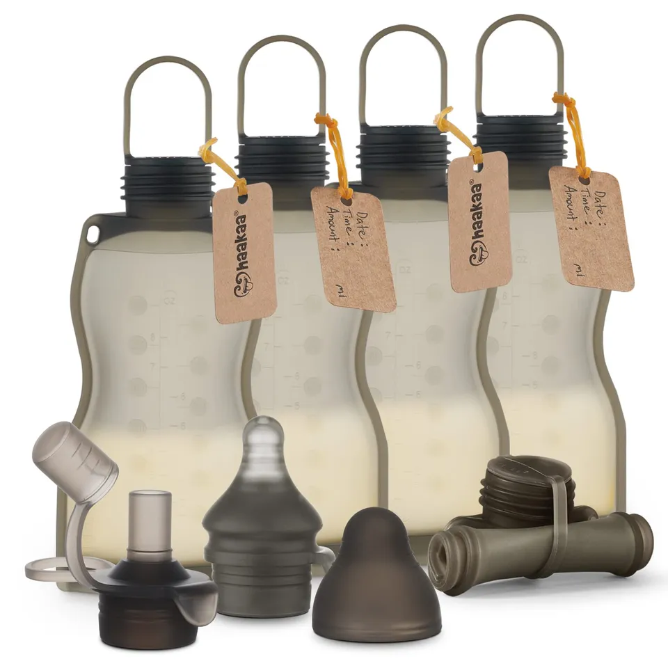 haakaa-reusable-silicone-breast-milk-storage-bag-9oz-5-pack-with-sippy-spout-att image 1