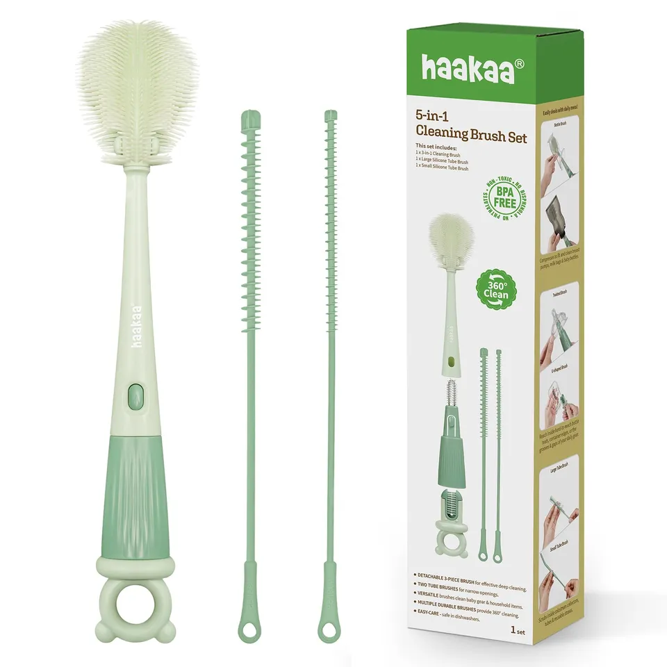 haakaa-5-in-1-cleaning-brush-set-all-in-one-baby-bottle-brush-breast-pump-cleane image 1