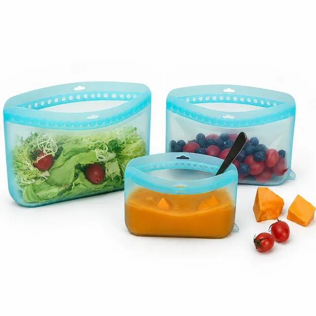 haakaa-dot-seal-reusable-silicone-food-storage-bags-3-pack-16oz-33oz-50-7oz-turq image 1