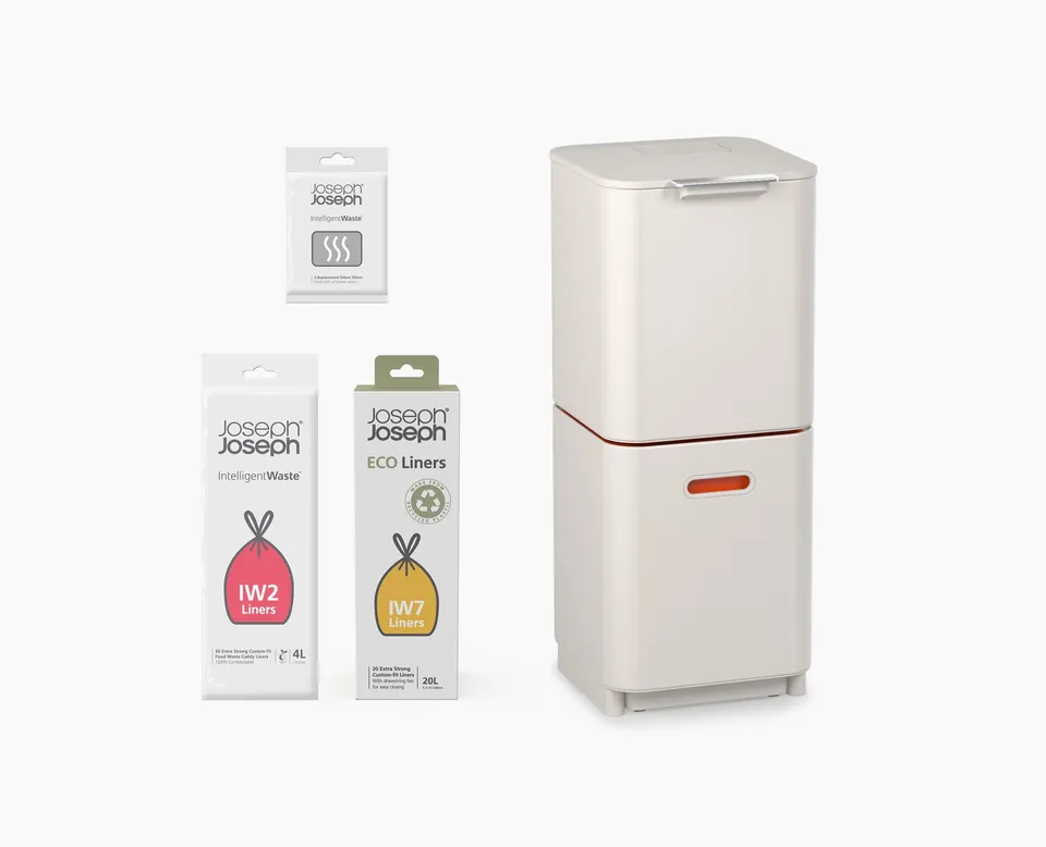 joseph-joseph-totem-compact-40l-waste-recycling-bin-starter-set-with-food-waste- image 1