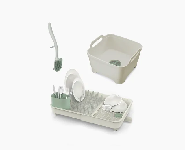 joseph-joseph-stone-green-drainer-washing-up-bowl-brush-set image 1