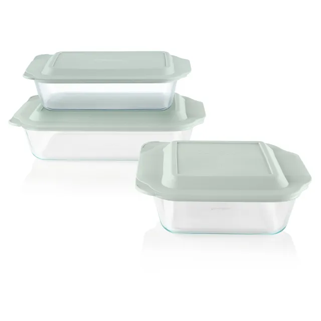 pyrex-deep-6-piece-glass-baking-dish-set-with-green-sage-lids image 1