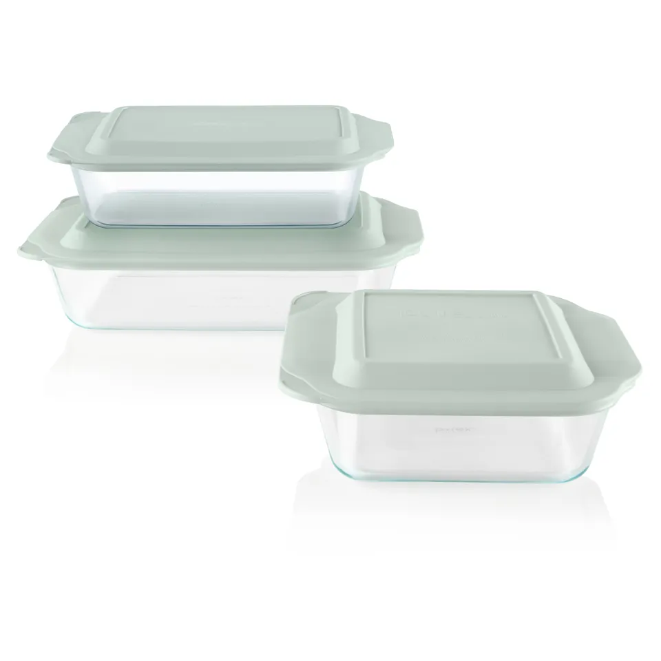 pyrex-deep-6-piece-glass-baking-dish-set-with-green-sage-lids image 1