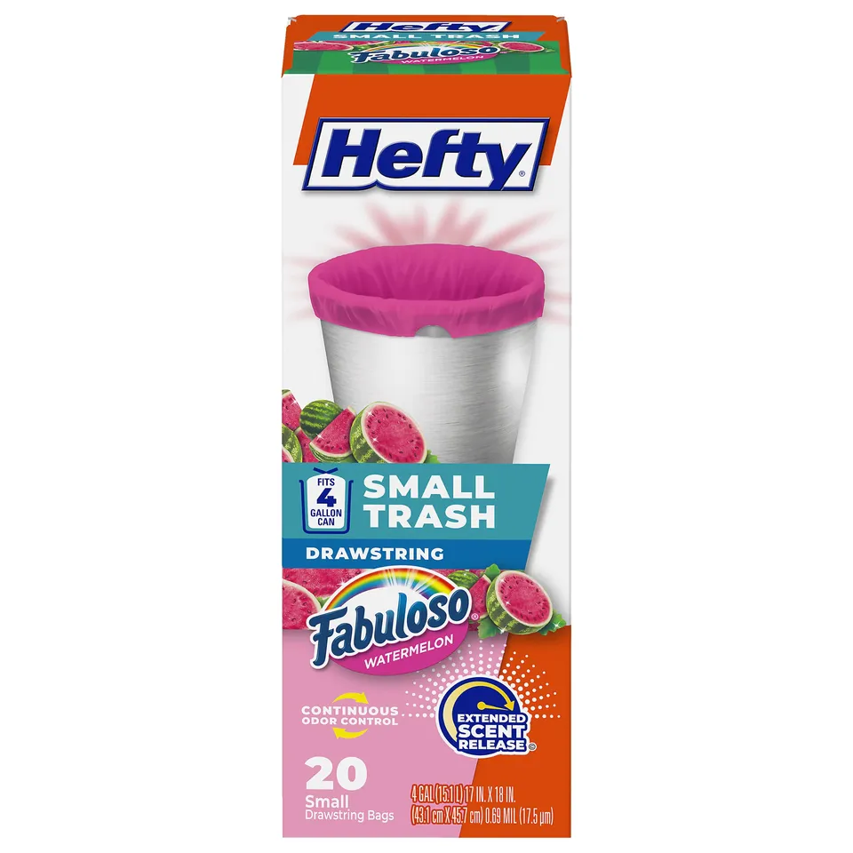 hefty-4-gallon-small-trash-bags-pink-fabuloso-watermelon-scent-20-count-drawstri image 1
