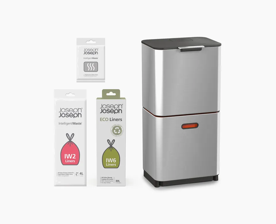 joseph-joseph-totem-max-60l-stainless-steel-dual-compartment-waste-recycling-bin image 1