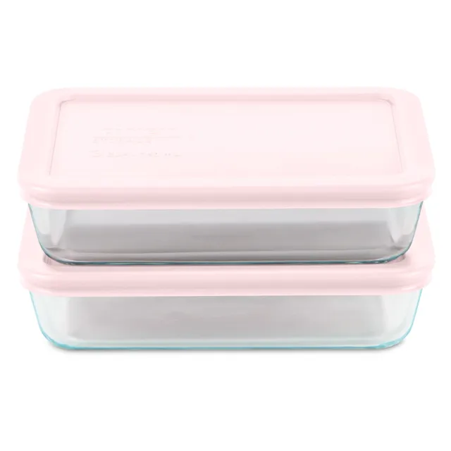 pyrex-simply-store-4-piece-3-cup-rectangle-glass-storage-set-with-pink-lids image 1