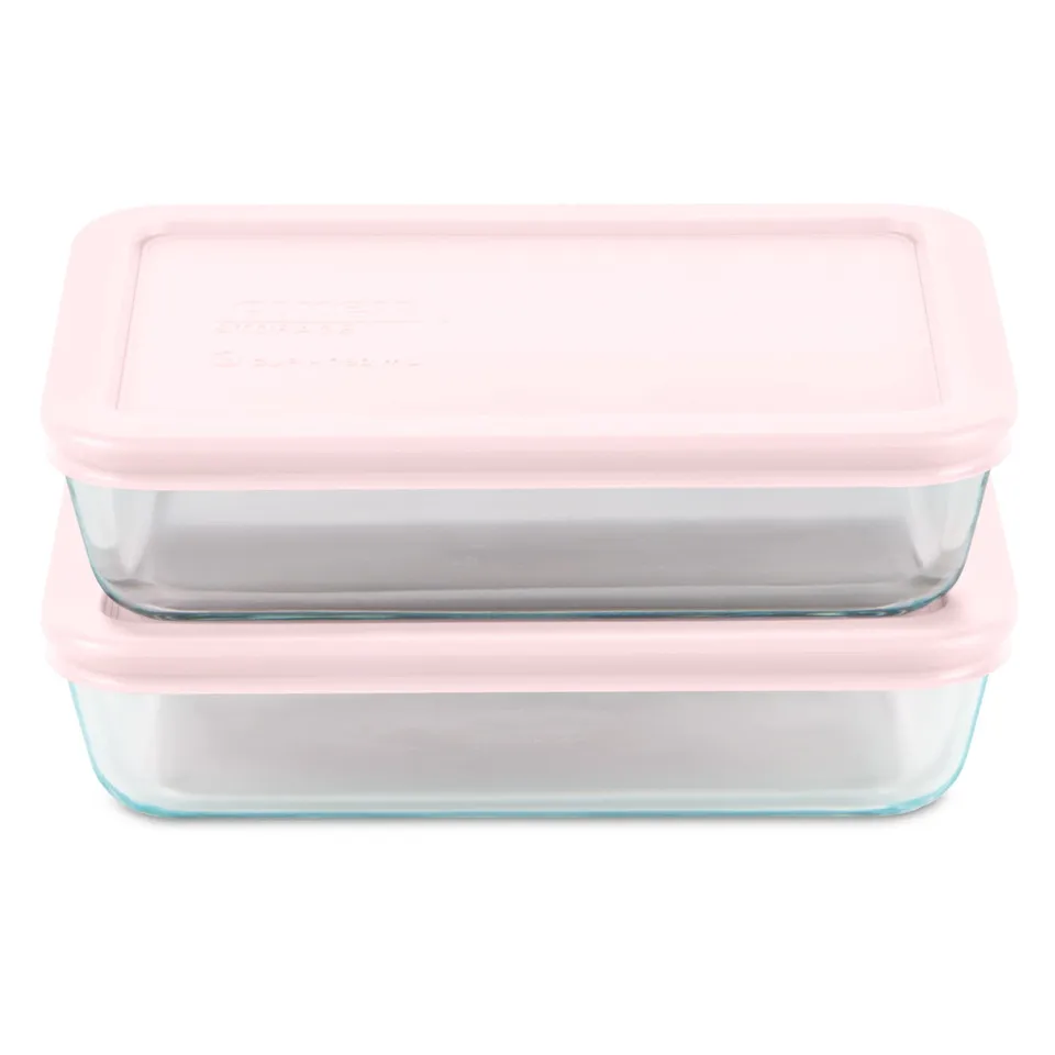 pyrex-simply-store-4-piece-3-cup-rectangle-glass-storage-set-with-pink-lids image 1