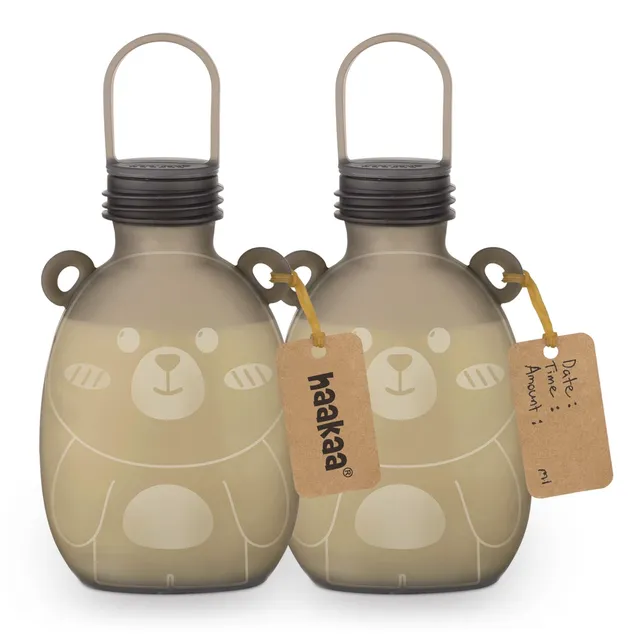 haakaa-happii-bear-silicone-breast-milk-storage-bags-9-oz-2-pack-with-leakproof- image 1