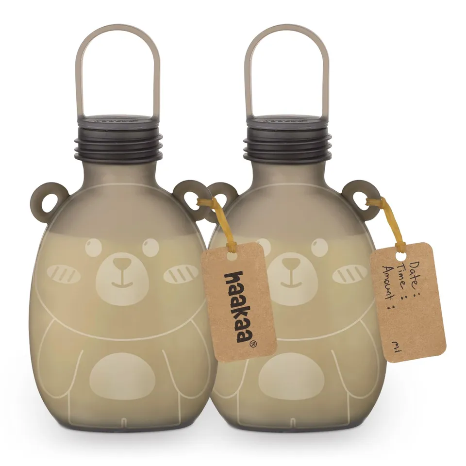 haakaa-happii-bear-silicone-breast-milk-storage-bags-9-oz-2-pack-with-leakproof- image 1