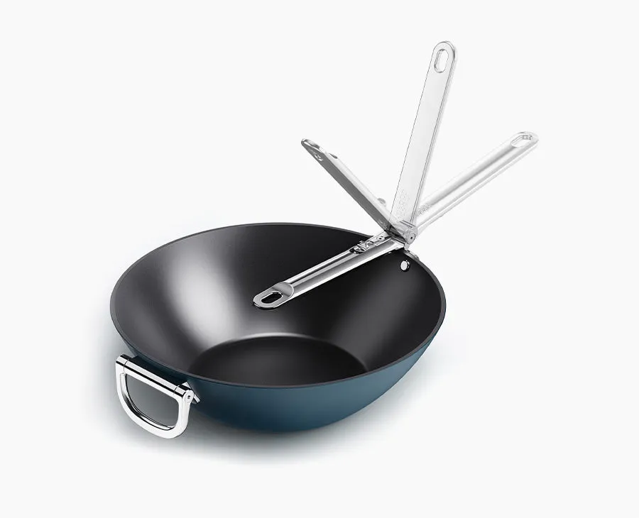 joseph-joseph-space-folding-handle-ceramic-non-stick-32cm-blue-wok image 1
