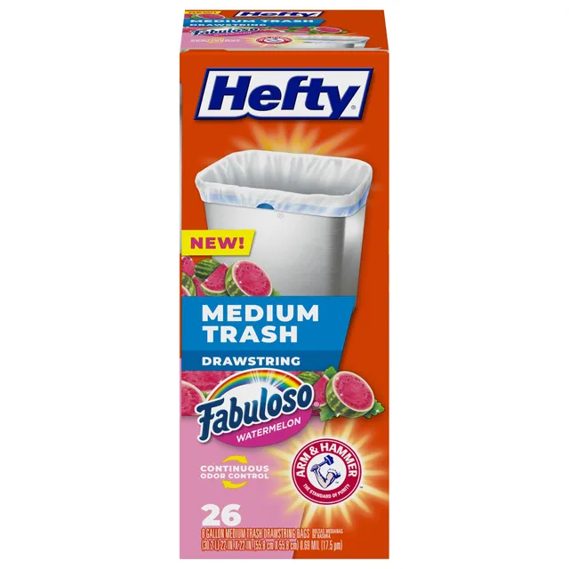 hefty-medium-trash-bags-8-gallon-26-count-fabuloso-watermelon-scented-with-draws image 1