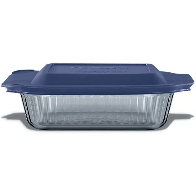 pyrex-colors-sculpted-tinted-8-square-baking-dish-with-plastic-lid-smoke image 1